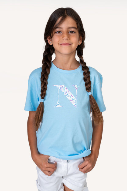 Camiseta Estampada Azul con inicial Kids