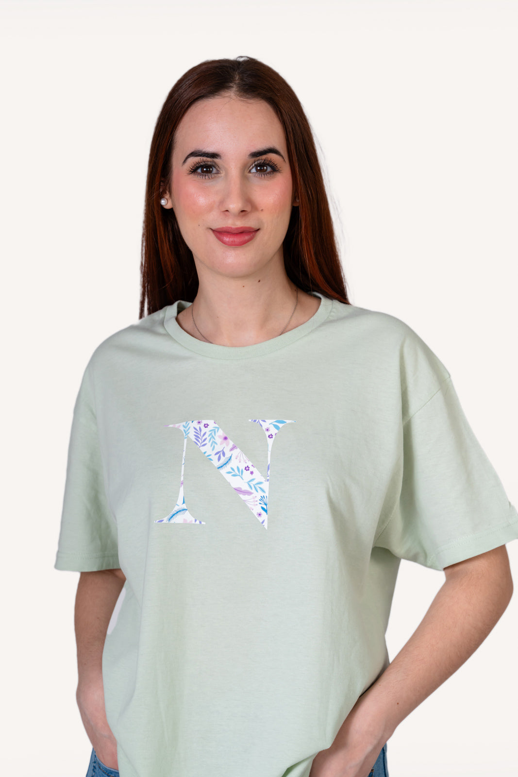 Camiseta Estampada Verde con inicial Unisex